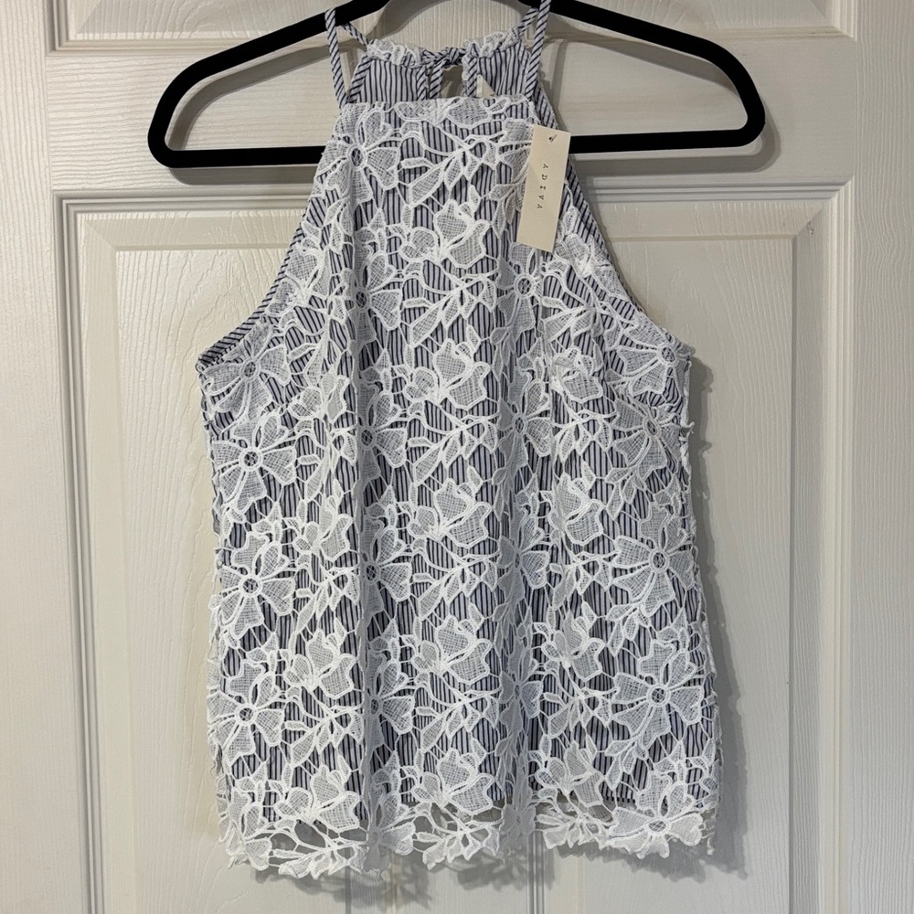 Adiva Navy and White Lace Halter Blouse